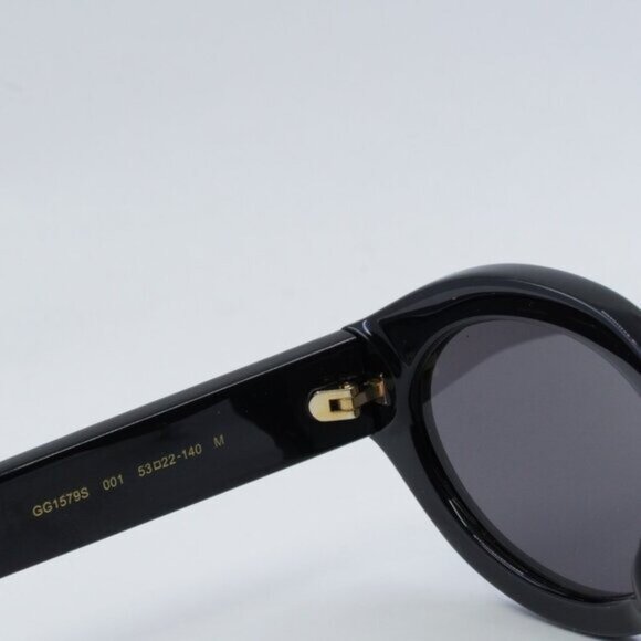 Gucci GG1579S 001 Sunglasses Shiny Black Oval Frame, Grey Lenses - Picture 5 of 10